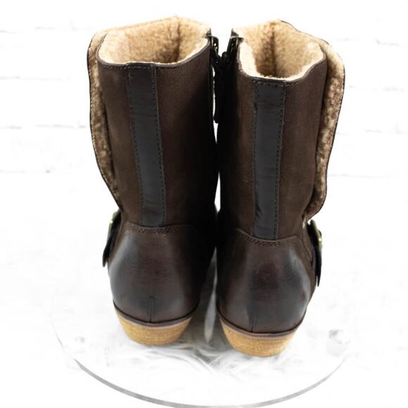 Softwalk Brown Suede Ankle Mid Calf Boots Size 9 Wide Faux Shearling Fur Buckle - Picture 5 of 11